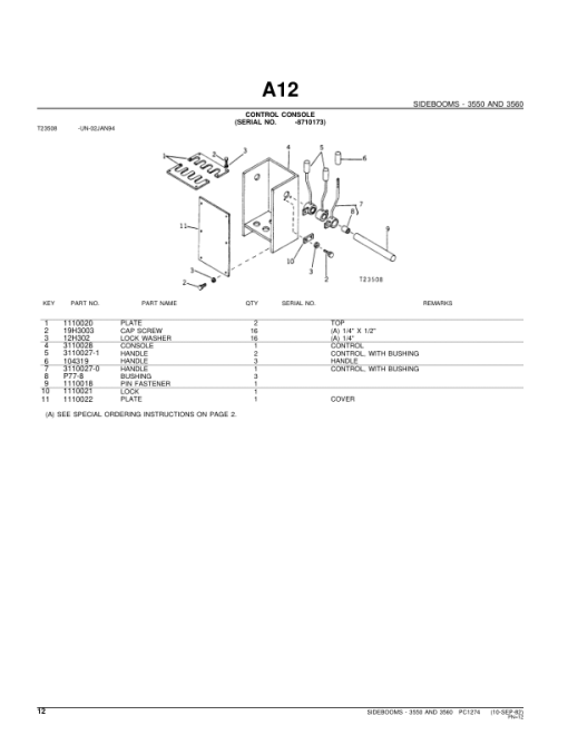 John Deere 3550, 3560 Attachments (JD544 Loader with 3550 SideBoom (YR 1971- ) Parts Catalog Manual - PC1274 - Image 4