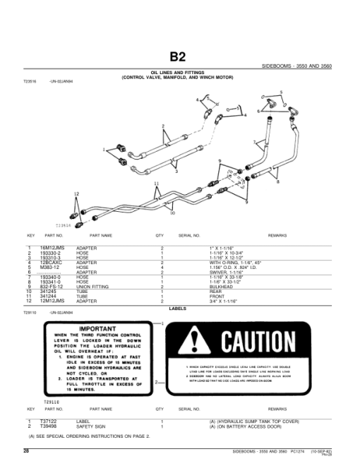 John Deere 3550, 3560 Attachments (JD544 Loader with 3550 SideBoom (YR 1971- ) Parts Catalog Manual - PC1274 - Image 3