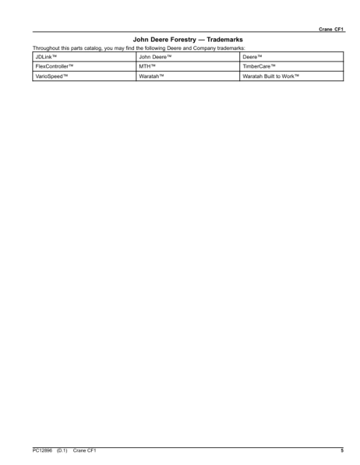 John Deere CF1 Forwarder Cranes Parts Catalog Manual - PC12896 - Image 4