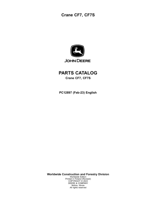 John Deere CF7 Crane Attachments Parts Catalog Manual - PC12897