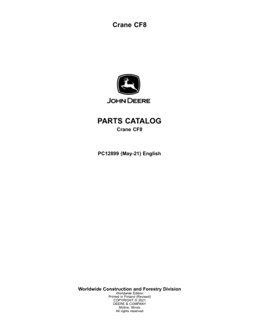 John Deere CF8 Crane Attachments Parts Catalog Manual - PC12899