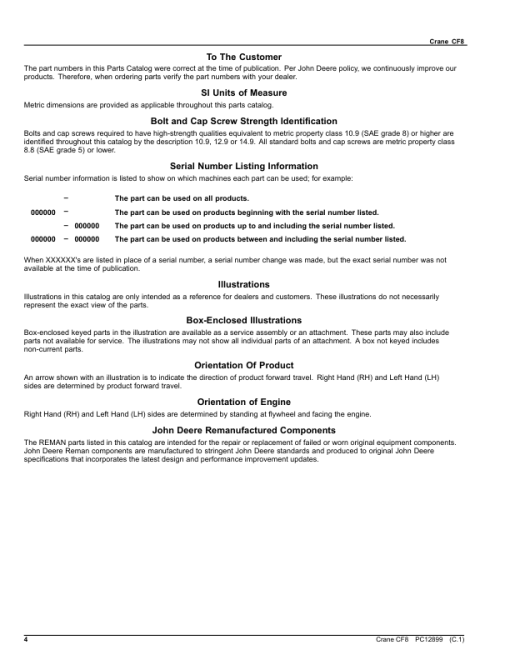 John Deere CF8 Crane Attachments Parts Catalog Manual - PC12899 - Image 3