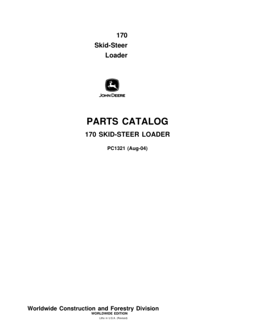 John Deere 170 Skid Steers Parts Catalog Manual - PC1321