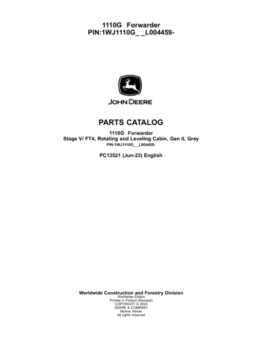 John Deere 1110G FT4 RL Forwarders (SN L004459-) Parts Catalog Manual - PC13521