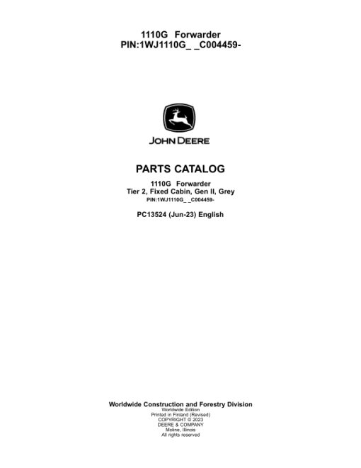 John Deere 1110E IT4 T2 FFC Forwarders (SN C004459-) Parts Catalog Manual - PC13524