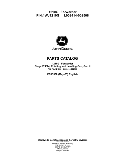 John Deere 1210G FT4 RL Forwarders (SN L002414-002508) Parts Catalog Manual - PC13556