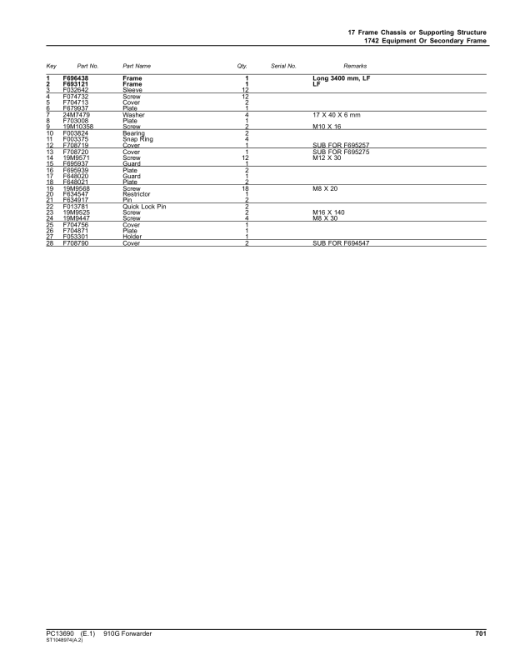 John Deere 910G Forwarders (SN 1WJ0910G_ _L001003-) Parts Catalog Manual - PC13690 - Image 2