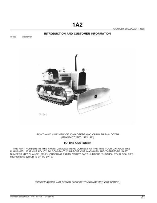 John Deere 450C Crawlers Parts Catalog Manual - PC1420