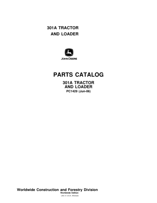 John Deere 301A Tractors Parts Catalog Manual - PC1429