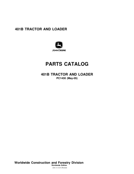 John Deere 401B Tractors Parts Catalog Manual - PC1430