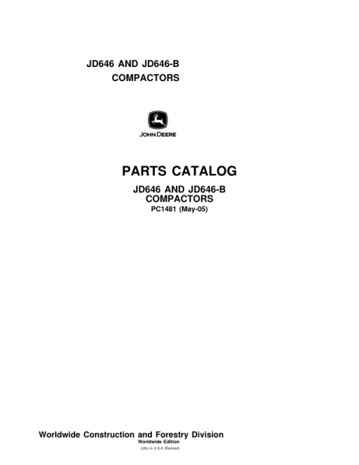 John Deere 646, 646B Compactors Parts Catalog Manual - PC1481