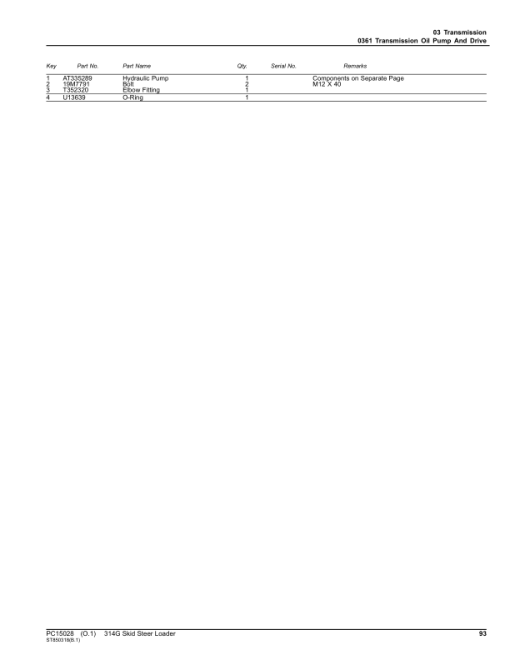 John Deere 314G Skid Steers (SN 1T0314G _ G298752-) Parts Catalog Manual - PC15028 - Image 3