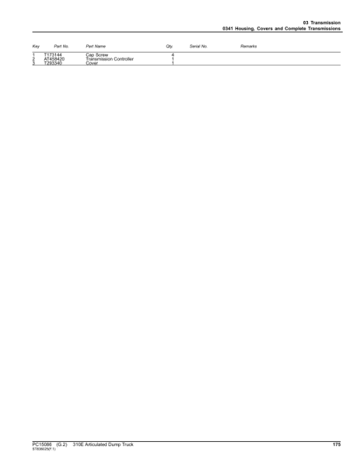 John Deere 310E Articulated Dump Trucks (SN D677827-708124) Parts Catalog Manual - PC15086 - Image 3