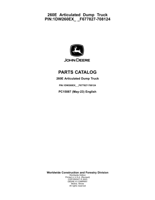 John Deere 260E Articulated Dump Trucks (SN F677827-708124) Parts Catalog Manual - PC15087