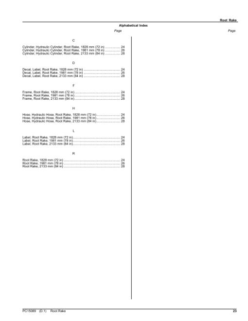 John Deere RR72, RR78, RR84 Attachments Parts Catalog Manual - PC15089 - Image 2