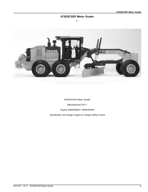 John Deere 872G, 872GP Motor Graders (SN C678818 - & D678818 -) Parts Catalog Manual - PC15121 - Image 3