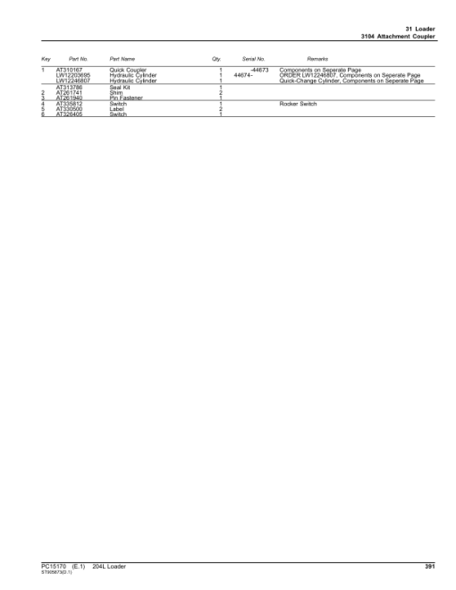 John Deere 204L Loaders (SN 1LU204LX_ _B040073-) Parts Catalog Manual - PC15170 - Image 4