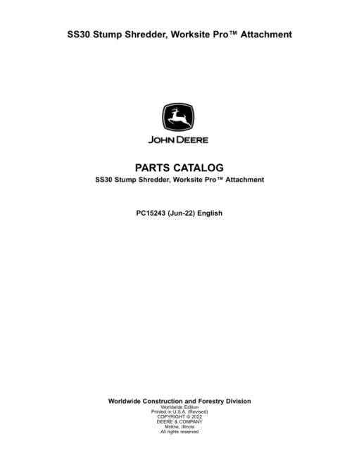 John Deere SS30 Skid Steers Parts Catalog Manual - PC15243