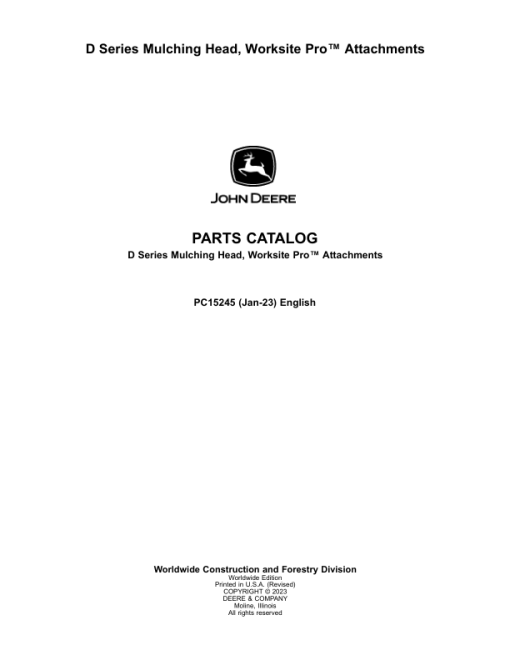 John Deere D Series Mulching Head Parts Catalog Manual - PC15245