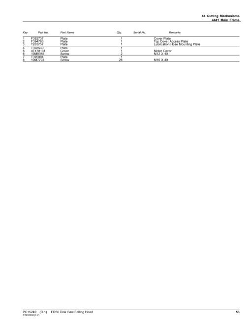 John Deere FR50 Felling Heads Parts Catalog Manual - PC15249 - Image 4