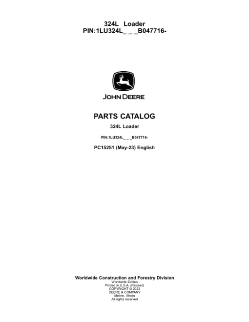 John Deere 324L Loaders (SN 1LU324L_ B047716-) Parts Catalog Manual - PC15251