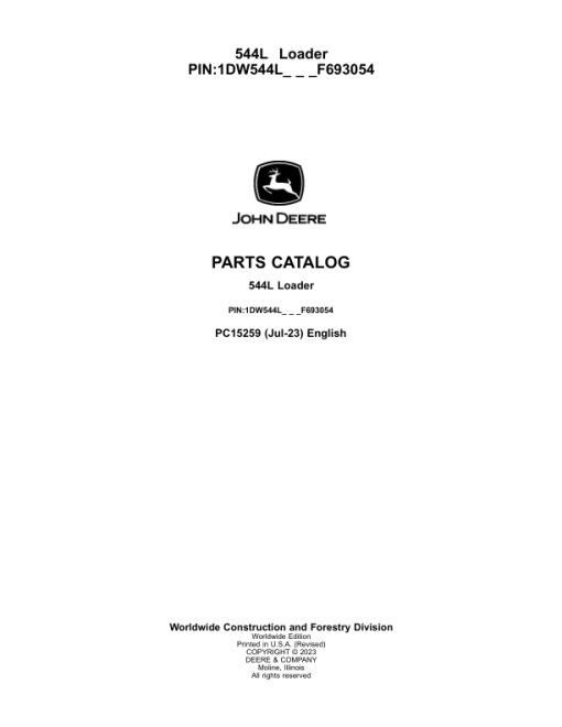 John Deere 544L Loaders (SN 1DW544L_ F693054) Parts Catalog Manual - PC15259