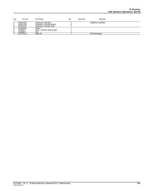 John Deere BH9B, BH10B, BH11B (2019 and after) Backhoe Attachments Parts Catalog Manual - PC15263 - Image 3