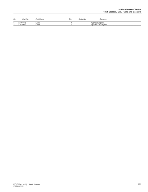 John Deere 844L Loaders (SN 1DW844L_D697293-) Parts Catalog Manual - PC15274 - Image 3