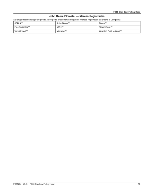 John Deere FS50 Dtt Disc Saw Felling Heads Parts Catalog Manual - PC15284 - Image 2