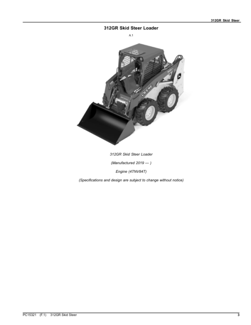 John Deere 312GR Skid Steers (SN 1T0312G_ G366358) Parts Catalog Manual - PC15321 - Image 3