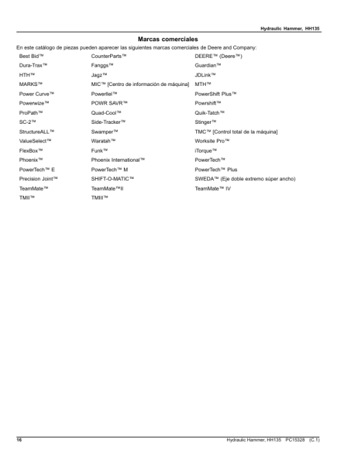 John Deere HH135 Hydraulic Hammer (SN 1T0HH13X__0000001-) Parts Catalog Manual - PC15328 - Image 2