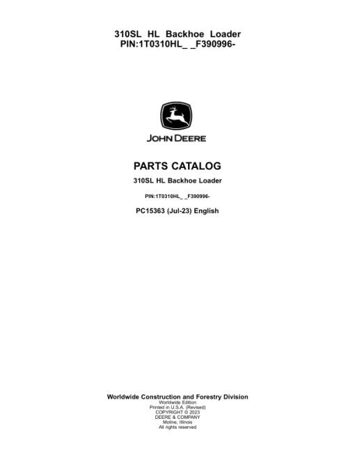 John Deere 310SL HL Backhoe Loaders (SN 1T0310HL_ _F390996-) Parts Catalog Manual - PC15363