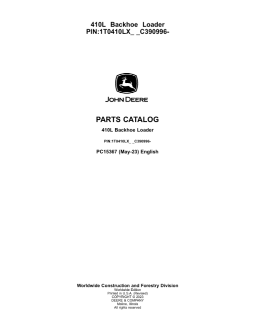 John Deere 410L Backhoe Loaders (SN 1T0410LX_ _C390996-) Parts Catalog Manual - PC15367