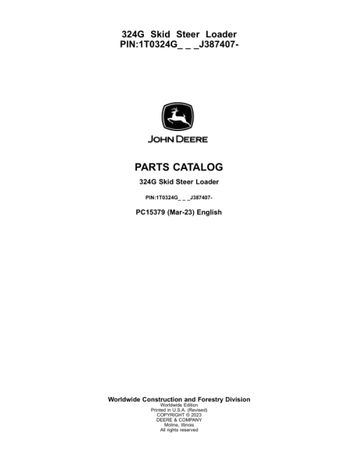 John Deere 320G Skid Steers (SN 1T0324G_ J387407-) Parts Catalog Manual - PC15379