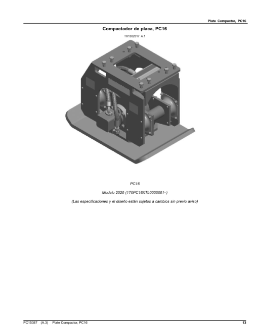 John Deere PC16 Plate Compactor (SN 1T0PC16XT_L0000001-) Parts Catalog Manual - PC15387 - Image 2