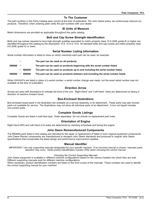 John Deere PC4 Plate Compactor (SN 1T0PC04X__0000001-) Parts Catalog Manual - PC15395 - Image 2