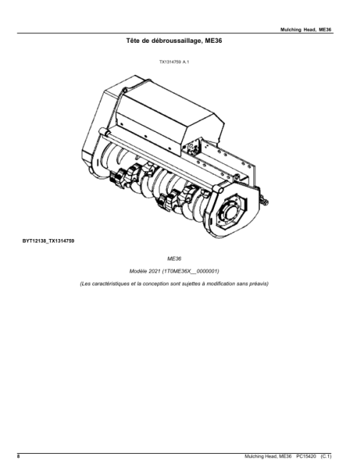 John Deere ME36 Mulching Head (SN 1T0ME36X_ _0000001-) Parts Catalog Manual - PC15420 - Image 3