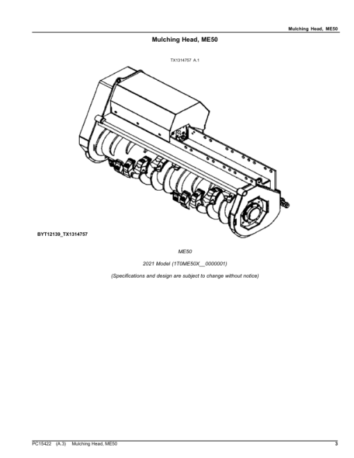 John Deere ME50 Attachments (SN 1T0ME50X_ _0000001-) Parts Catalog Manual - PC15422 - Image 2