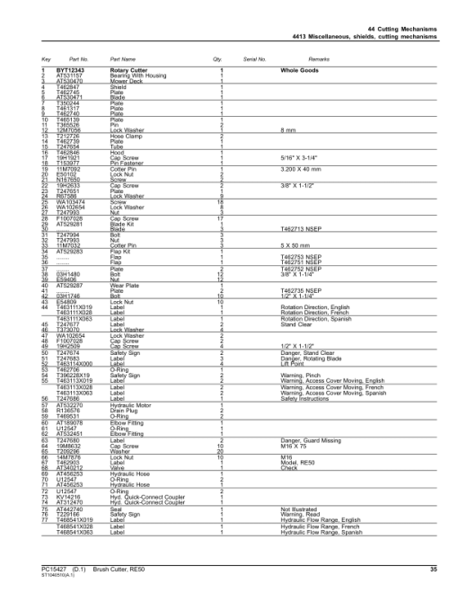 John Deere RE50 Brush Cutter (SN 0000001- & 0000001-) Parts Catalog Manual - PC15427 - Image 2