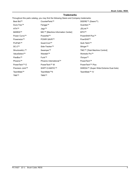 John Deere RE50 Brush Cutter (SN 0000001- & 0000001-) Parts Catalog Manual - PC15427 - Image 4