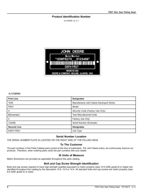 John Deere FR27 Felling Heads (SN 1DWFR27X_ _0000001-) Parts Catalog Manual - PC15473 - Image 4