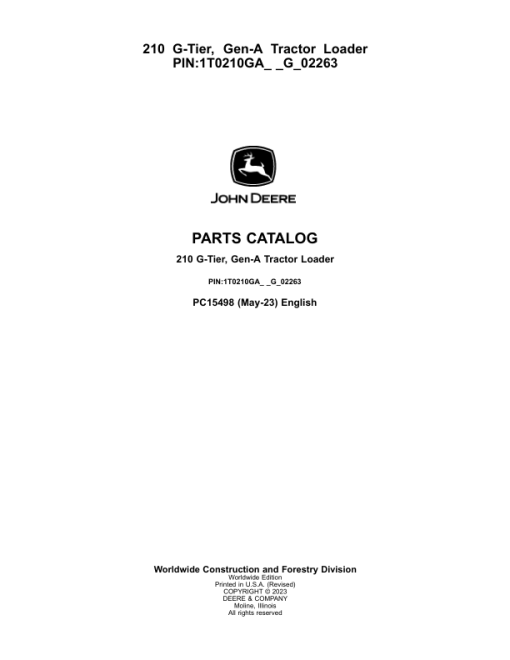 John Deere 210 G Backhoes (SN 1T0210GA_ _G_02263-) Parts Catalog Manual - PC15498