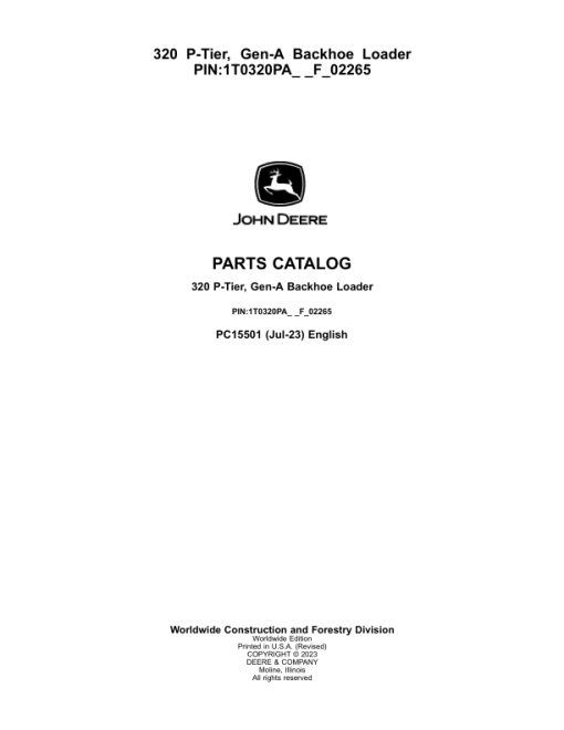 John Deere 320 P Backhoe Loaders (SN F_02265-) Parts Catalog Manual - PC15501