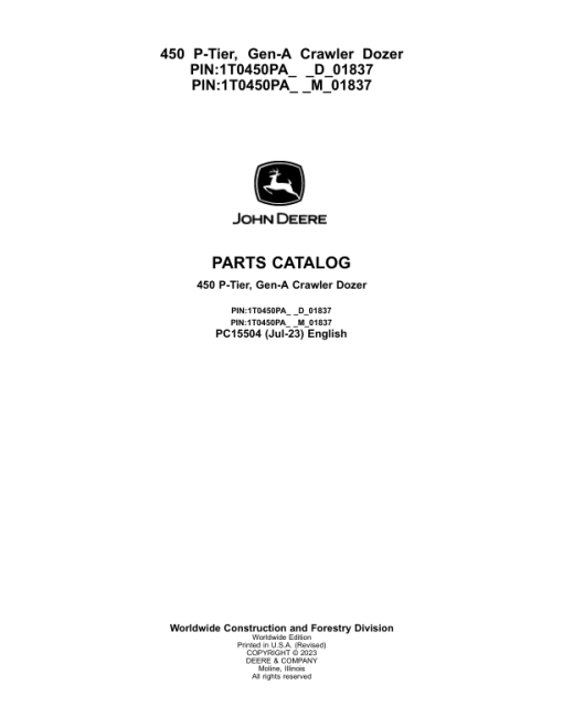 John Deere 450 P Crawler Dozers (SN D_018371 - & M_01837-) Parts Catalog Manual - PC15504