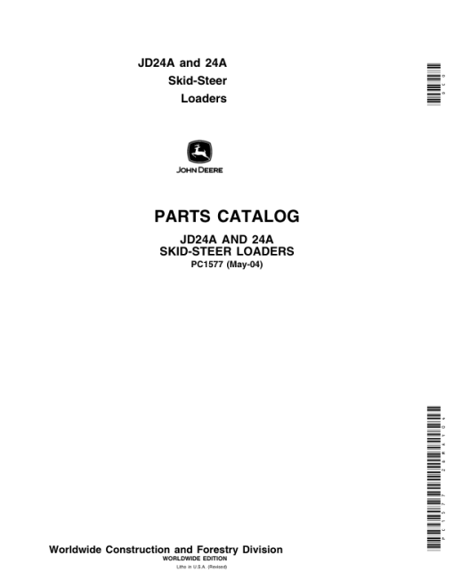 John Deere 24A Skid Steers Parts Catalog Manual - PC1577