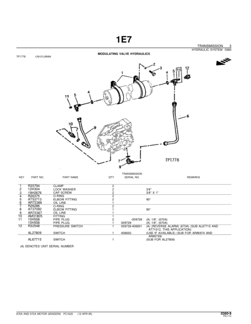 John Deere 670A, 672A Motor Graders Parts Catalog Manual - PC1620 - Image 4