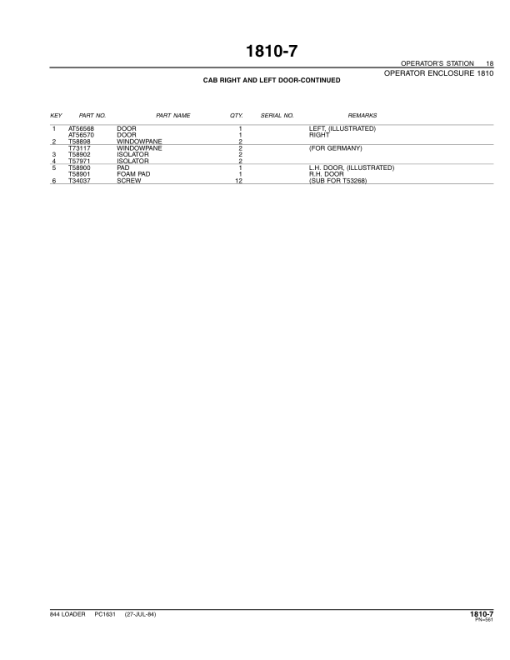 John Deere 844 Loaders Parts Catalog Manual - PC1631 - Image 2