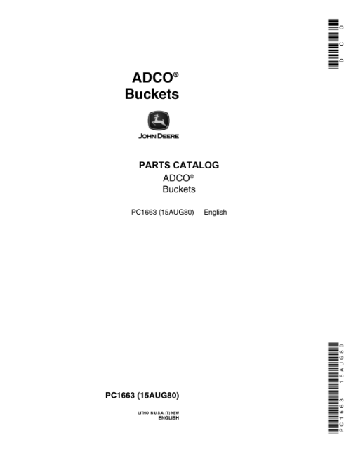 John Deere ADCO Buckets Attachments Parts Catalog Manual - PC1663