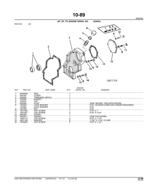 John Deere 6466, 6466A, 6466D, 6466T Engines (SN after 067685 –) Parts Catalog Manual - PC1721 - Image 2