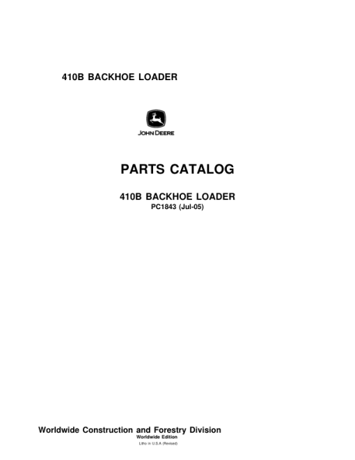 John Deere 410B Backhoes Parts Catalog Manual - PC1843